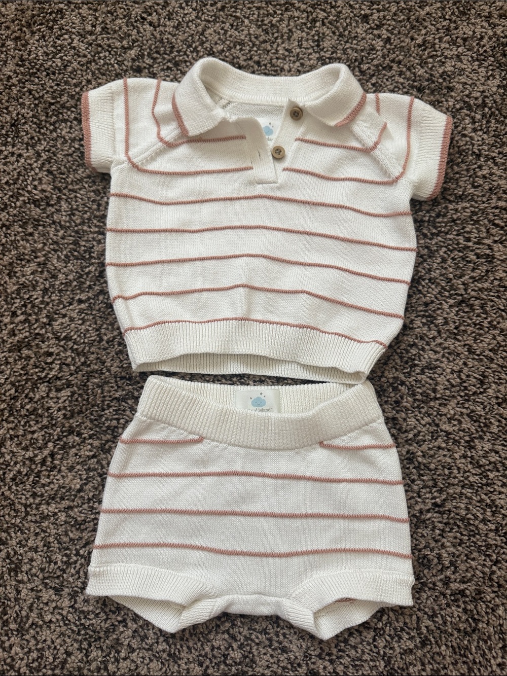 cloud island Cream Sweater Set with Rust Stripe Detail